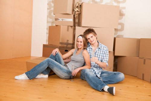 Packing boxes prepared for a home move in Bow