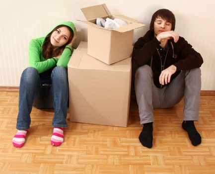 Professional movers loading furniture into a Bow removal van