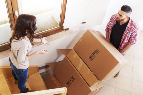 Preparing boxes and household items for a Bow removals van move